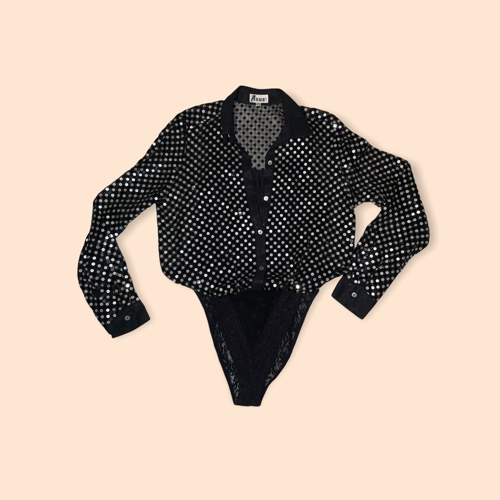 VINTAGE FASHION A'NUE LIGNE SEQUIN BLOUSE BODYSUIT MEDIUM